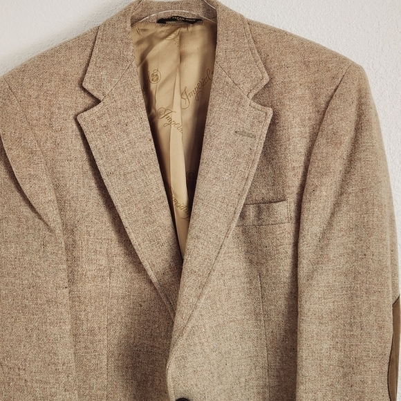 HAGGAR Vintage Tan Wool Sport Coat with Elbow Patches Size 40 - Picture 4 of 12